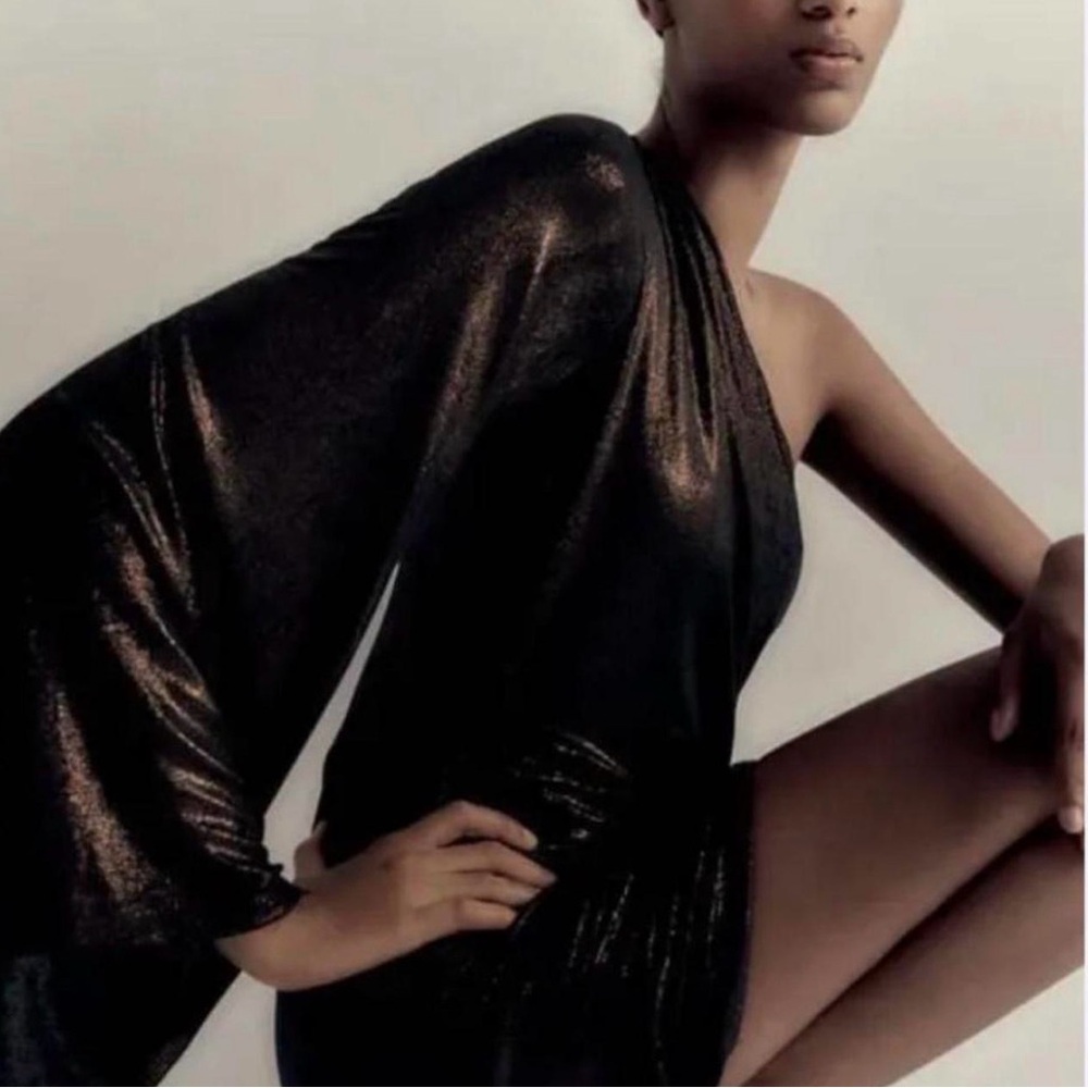 Zara Shimmering Black One-Shoulder Dress